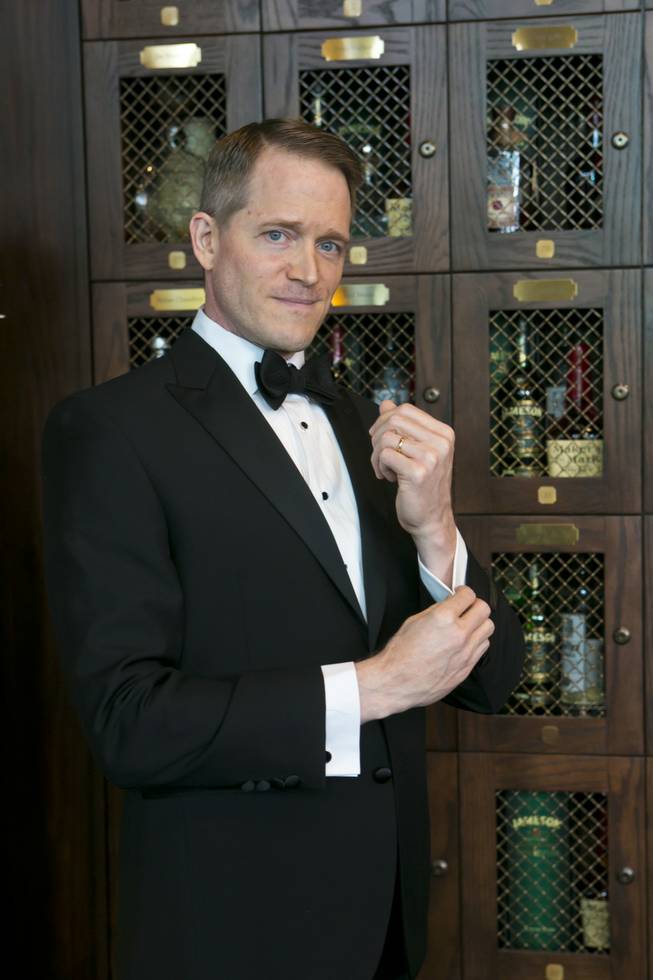 Las Vegas Weekly writer Ken Miller dons a tailor fitted tuxedo in the VIP lounge at Stitched, inside the Cosmopolitan, Thursday Nov. 1, 2012.